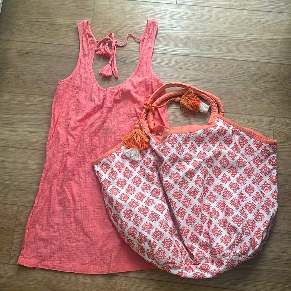 J.Crew beach cover-up with Boho Beach tote 🏖️